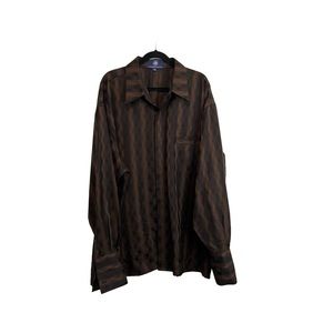 Vittorio St. Angelo Brown Plaid Geometric Long Sleeve Button Up Shirt Mens 3XL